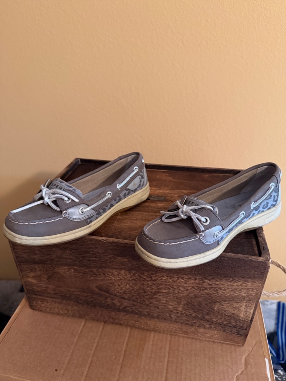 Sperry Women’s Gray Canvas Boat Moccasins with Light Trim